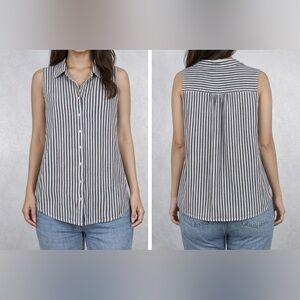 Splendid Blue White Striped Linen Blend Sleeveless Button Down Top Size L